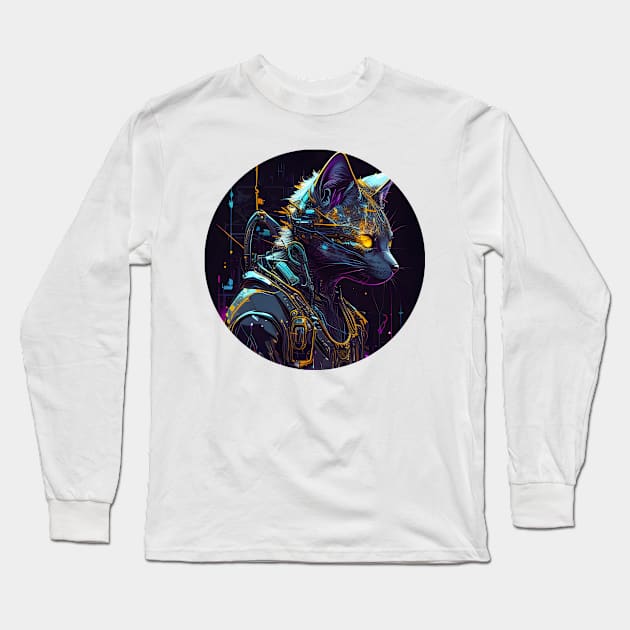 Cat Cyberpunk Futuristic - Love Cats Long Sleeve T-Shirt by Daphne R. Ellington